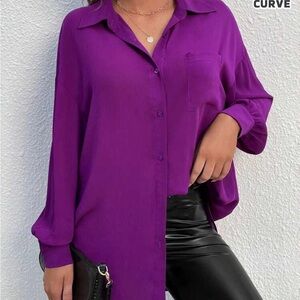 SHEIN VCAY Plus Size Casual Solid Color Long Sleeve Chiffon Blouse